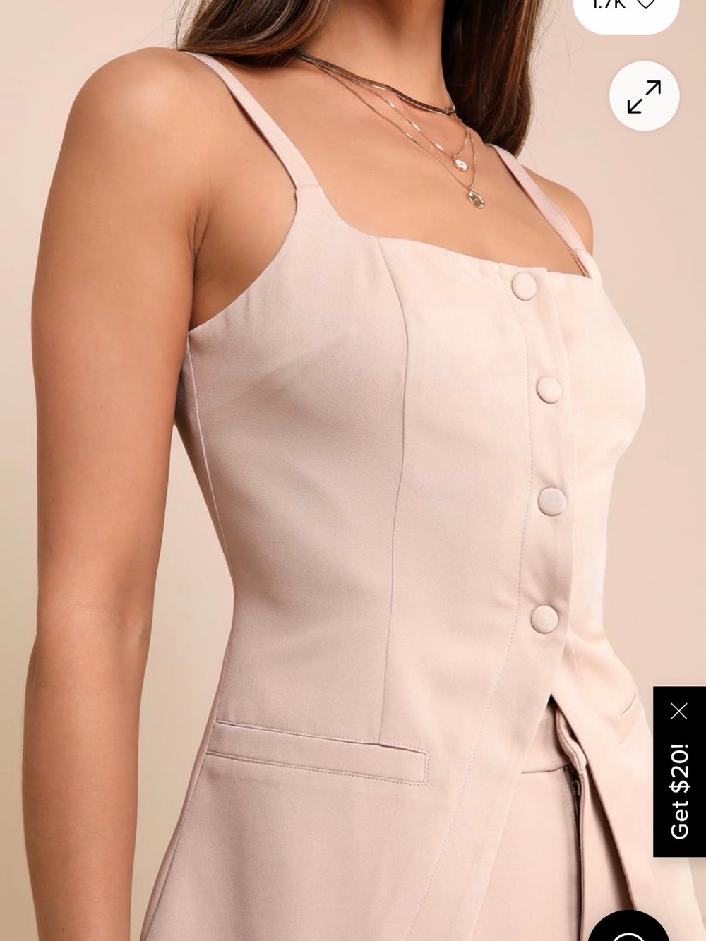 Lulu’s Chic Muse Beige Button-Front Cami Vest Top